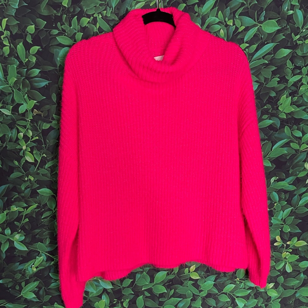 SO vibrant hot pink turtle neck cropped sweater.